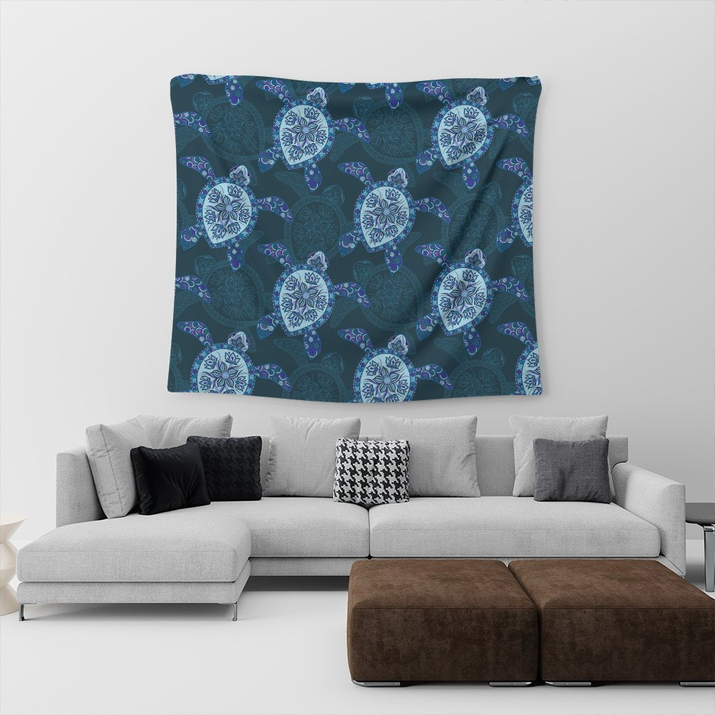 Hawaii Turtle Plumeria Blue Tapestry - AH - Polynesian Pride