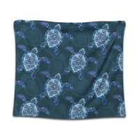 Hawaii Turtle Plumeria Blue Tapestry - AH Wall Tapestry Black - Polynesian Pride