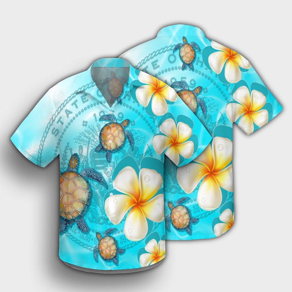 Hawaii Turtle Plumeria Coat Of Arm Ocean Hawaiian Shirt - AH - Polynesian Pride