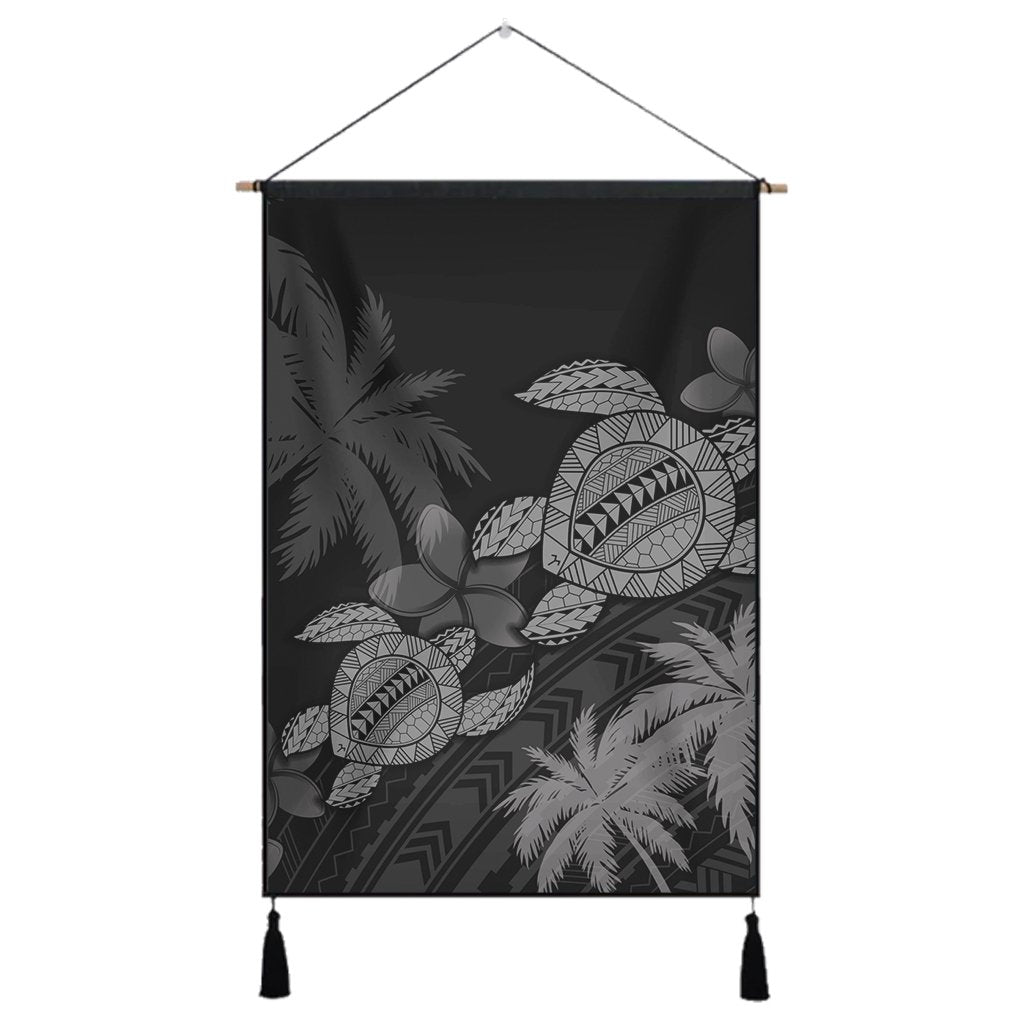 Hawaii Turtle Plumeria Coconut Tree Polynesian Hanging Poster - Gray - AH Hanging Poster Cotton And Linen - Polynesian Pride