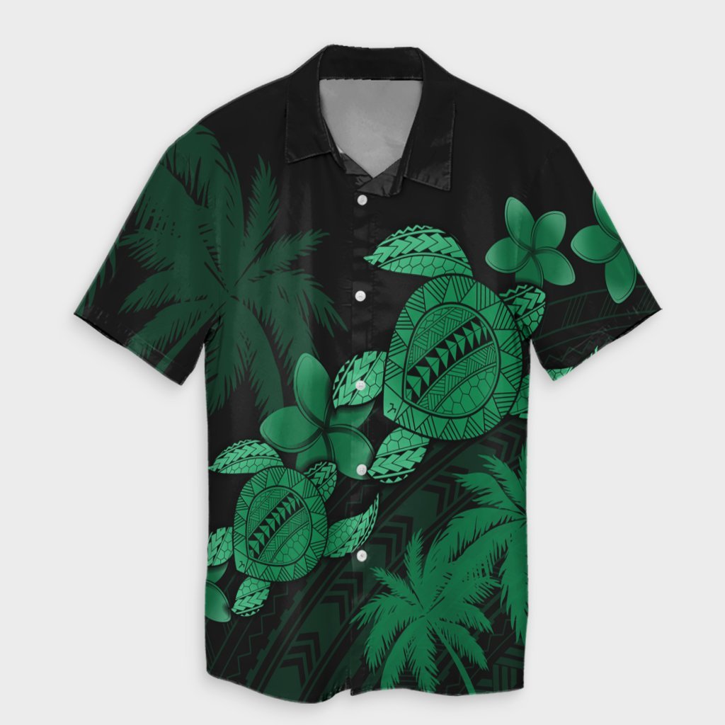 Hawaii Turtle Plumeria Coconut Tree Polynesian Hawaiian Shirt - Green - AH Unisex Black - Polynesian Pride
