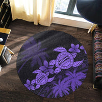 Hawaii Turtle Plumeria Coconut Tree Polynesian Round Carpet - Purple - AH - Polynesian Pride