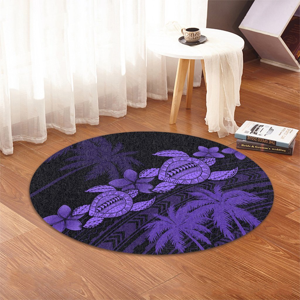 Hawaii Turtle Plumeria Coconut Tree Polynesian Round Carpet - Purple - AH - Polynesian Pride