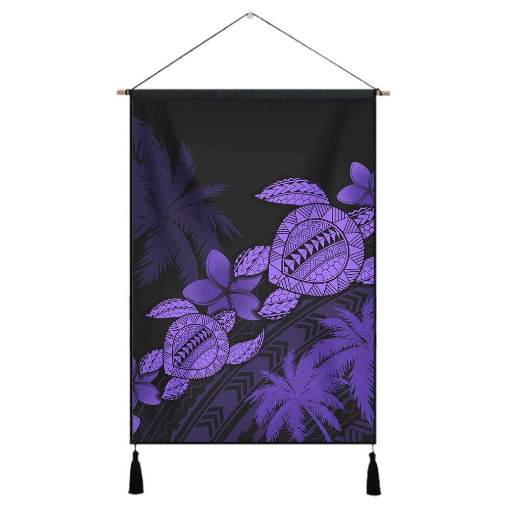 Hawaii Turtle Plumeria Coconut Tree Polynesian Hanging Poster - Purple - AH Hanging Poster Cotton And Linen - Polynesian Pride