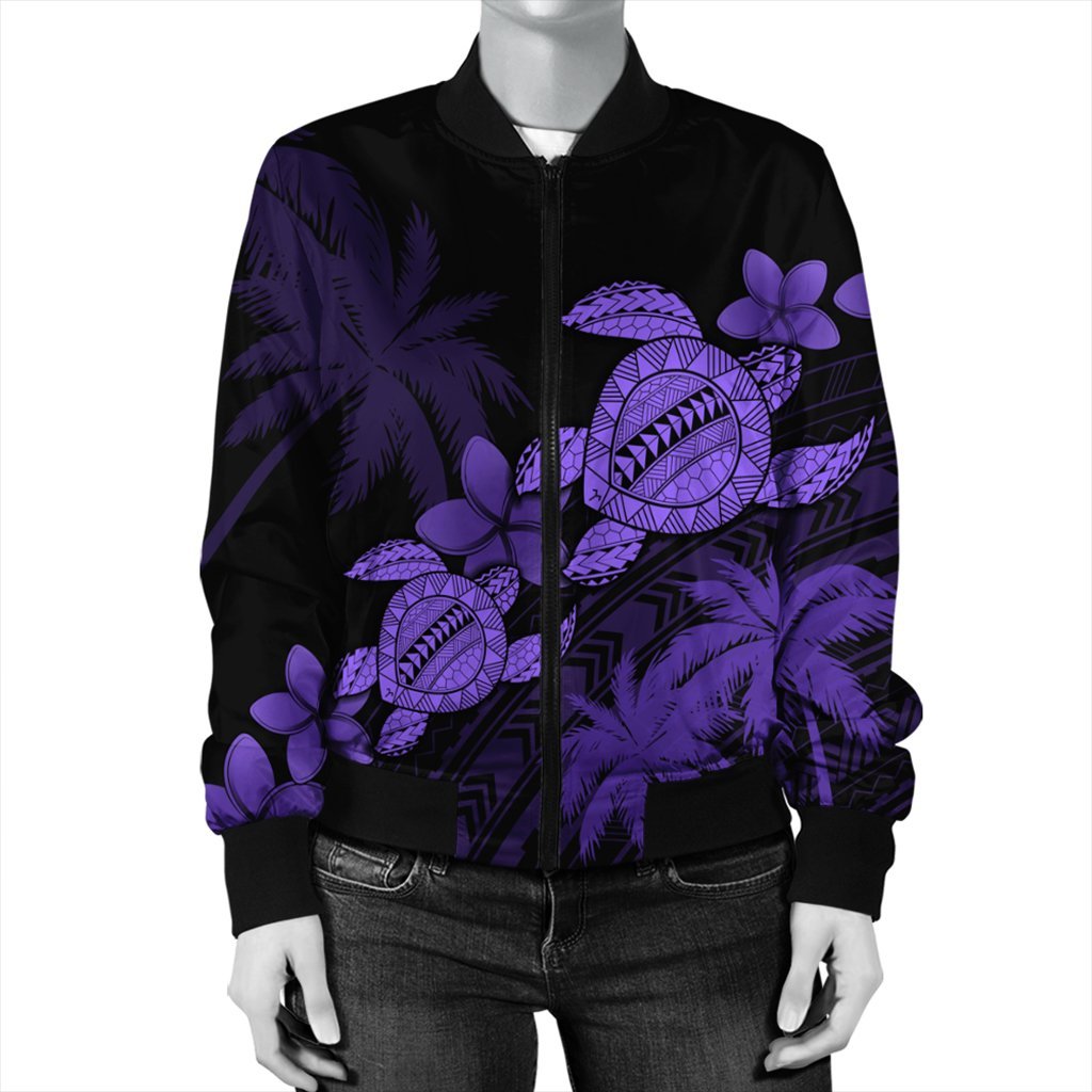 Hawaii Turtle Plumeria Coconut Tree Polynesian Bomber Jacket - Purple - AH - Polynesian Pride