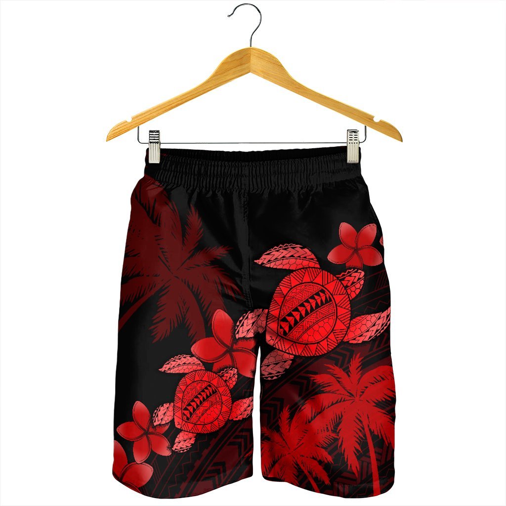 Hawaii Turtle Plumeria Coconut Tree Polynesian Men's Shorts - Red - AH - Polynesian Pride