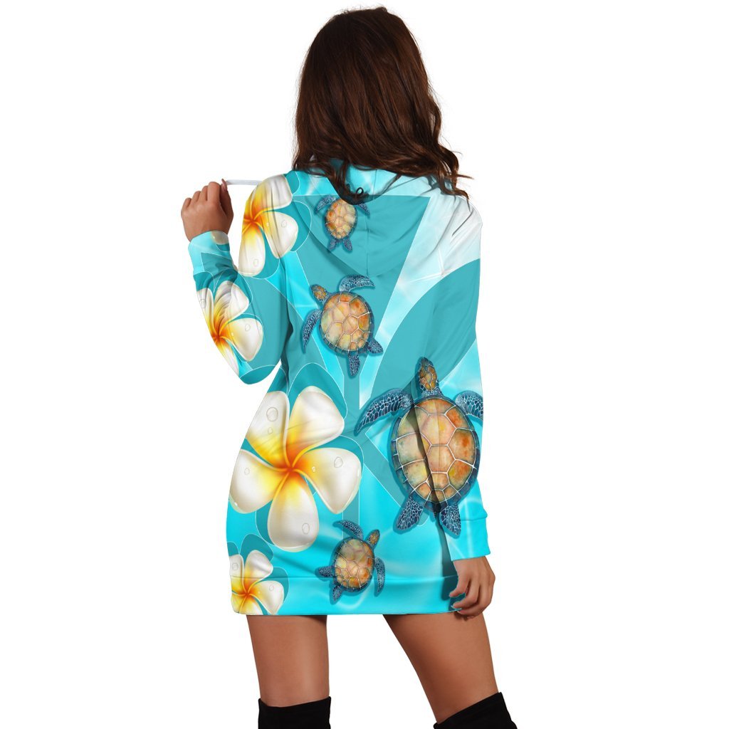 Hawaii Turtle Plumeria Kanaka Ocean Hoodie Dress - AH - Polynesian Pride