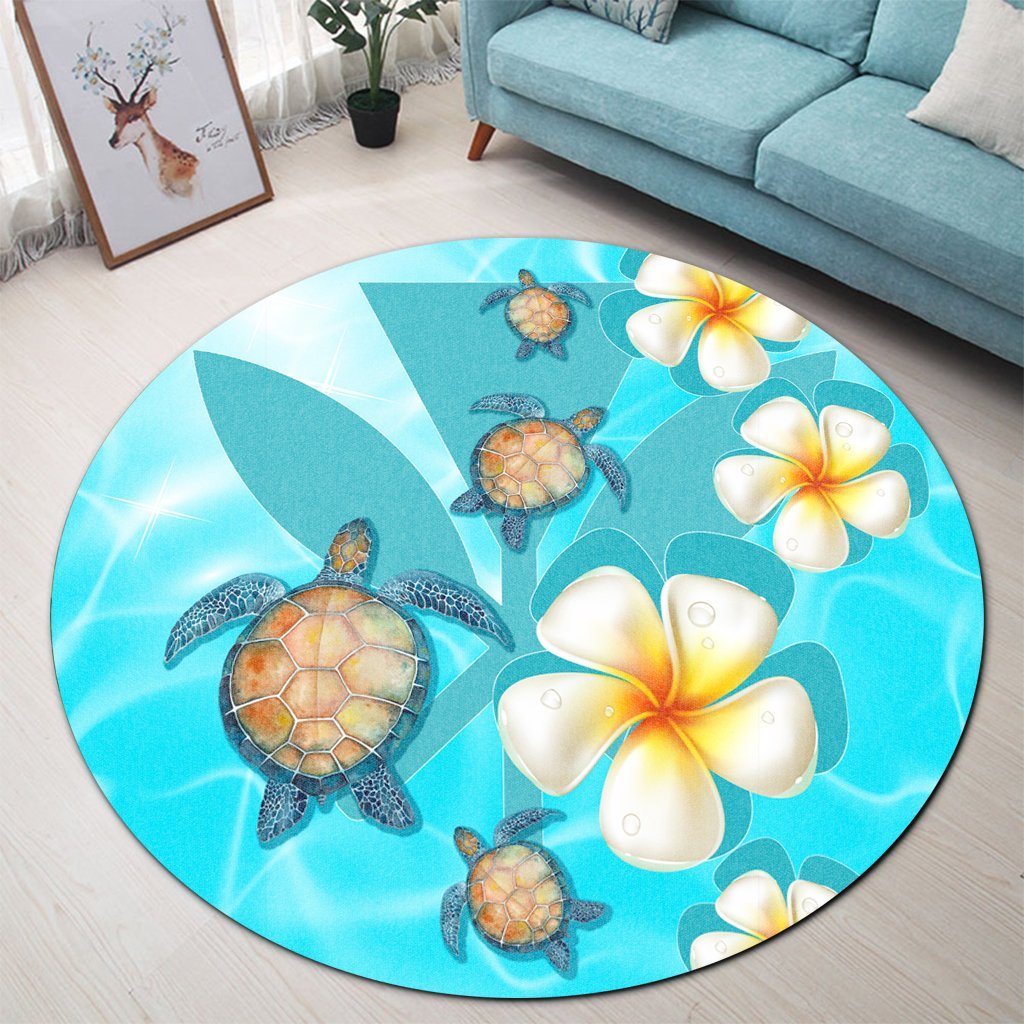 Hawaii Turtle Plumeria Kanaka Ocean Round Carpet - AH - Polynesian Pride