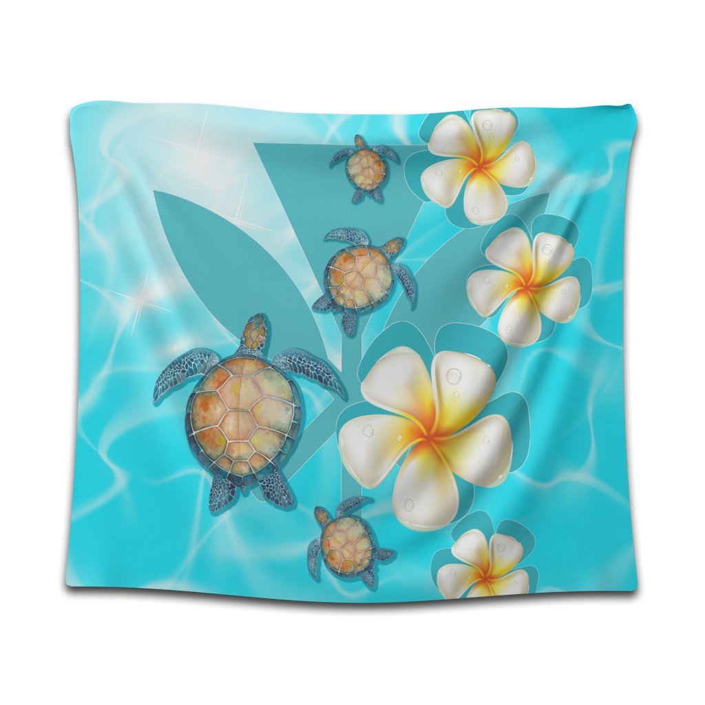 Hawaii Turtle Plumeria Kanaka Ocean Tapestry - AH Wall Tapestry Black - Polynesian Pride