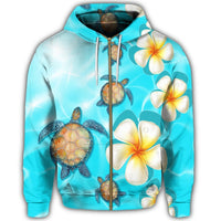 Hawaii Turtle Plumeria Ocean Zip Hoodie - Polynesian Pride
