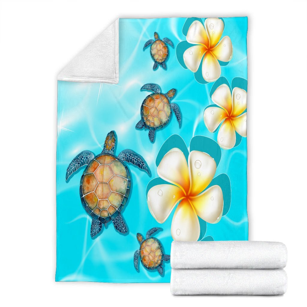Hawaii Turtle Plumeria Ocean Premium Blankets - AH - Polynesian Pride