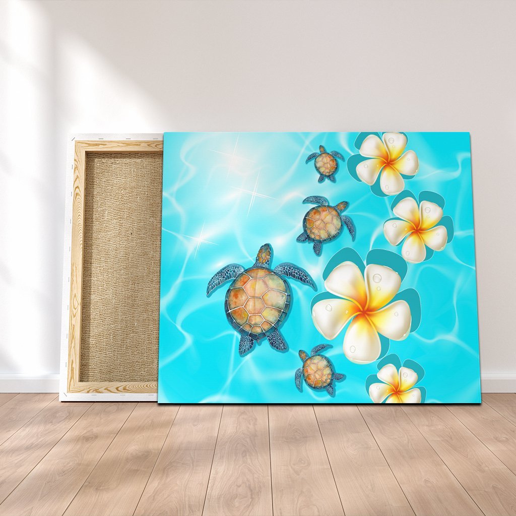 Hawaii Turtle Plumeria Ocean Canvas - AH Canvas Poly-cotton - Polynesian Pride