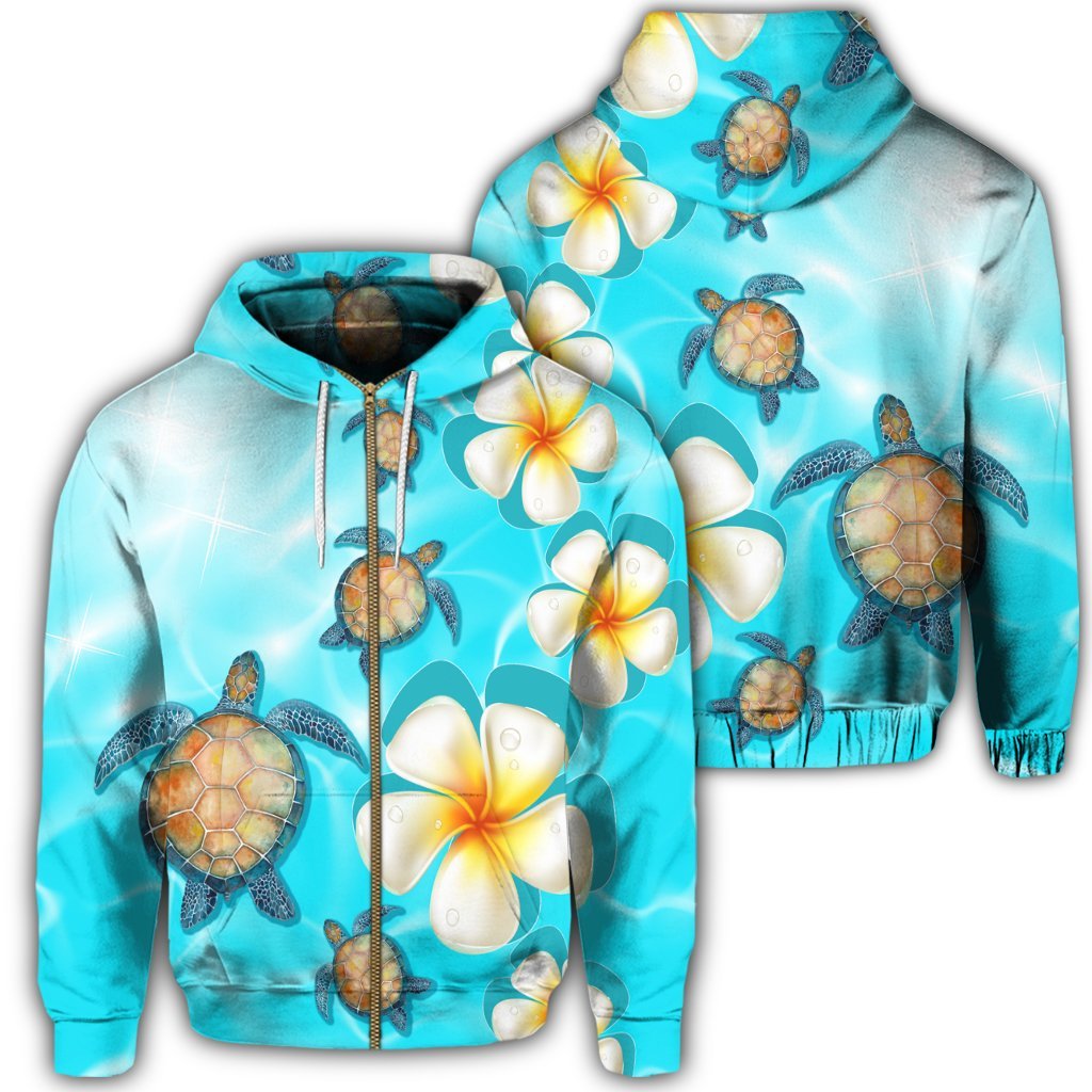 Hawaii Turtle Plumeria Ocean Zip Hoodie Unisex Art - Polynesian Pride