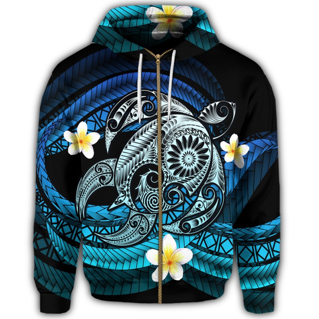 Hawaii Turtle Plumeria Polynesian Zip Hoodie Mela Style - Polynesian Pride