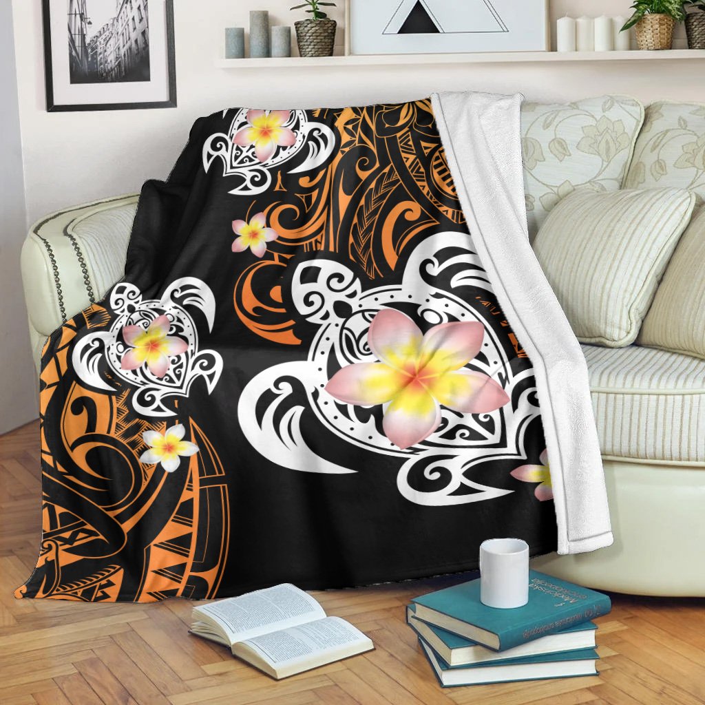 Hawaii Turtle Plumeria Polynesian Premium Blanket - Hete Style - AH White - Polynesian Pride