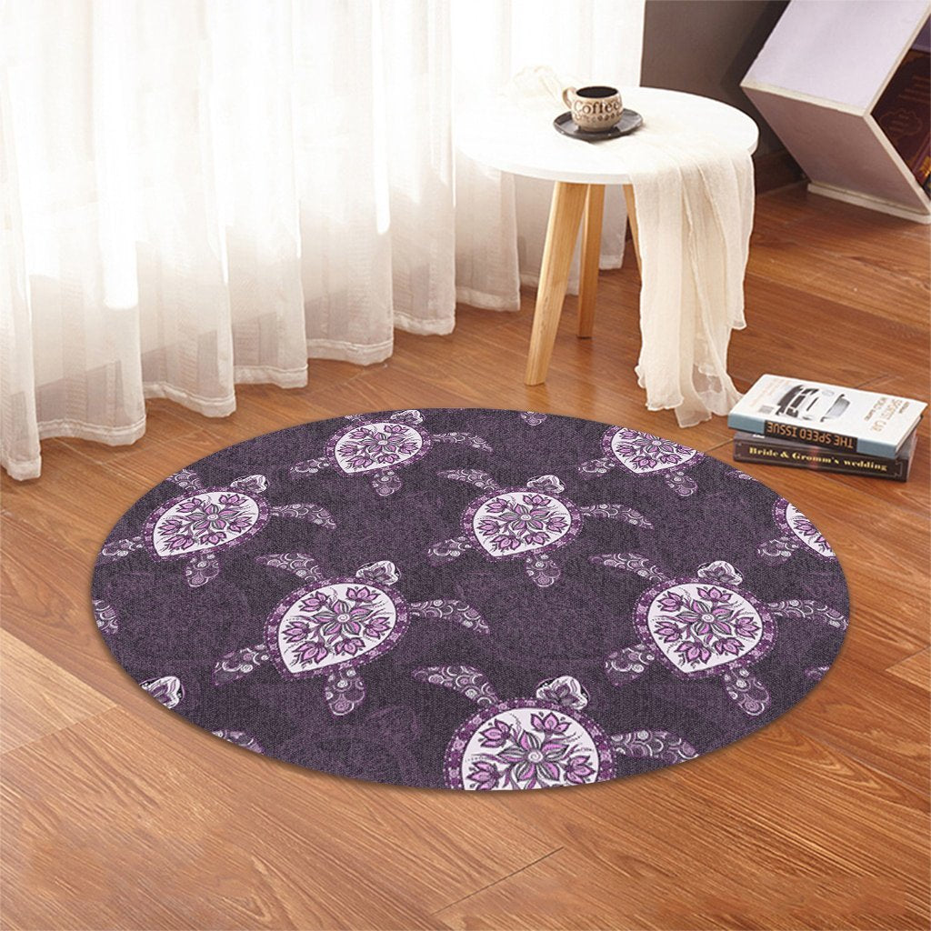 Hawaii Turtle Plumeria Violet Round Carpet - AH - Polynesian Pride