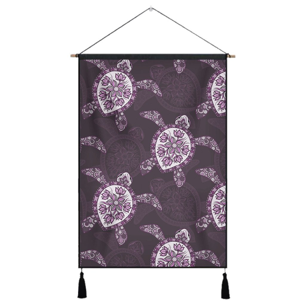 Hawaii Turtle Plumeria Violet Hanging Poster - AH Hanging Poster Cotton And Linen - Polynesian Pride