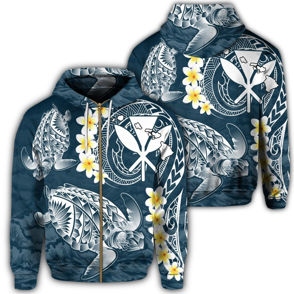 Hawaii Turtle Plumerian Polynesian Zip Hoodie Sease Style Unisex Art - Polynesian Pride