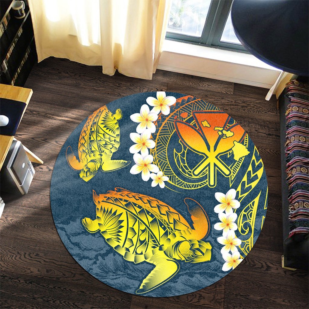 Hawaii Turtle Plumerian Polynesian Round Carpet - Sease Style - ver 2 - AH - Polynesian Pride