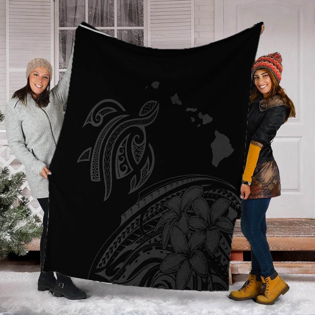 Hawaii Turtle Polynesian Map Plumeria Premium Blankets Gray - AH - Polynesian Pride