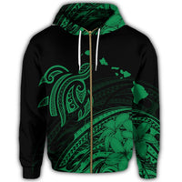 Hawaii Turtle Polynesian Map Plumeria Zip Hoodie Green - Polynesian Pride