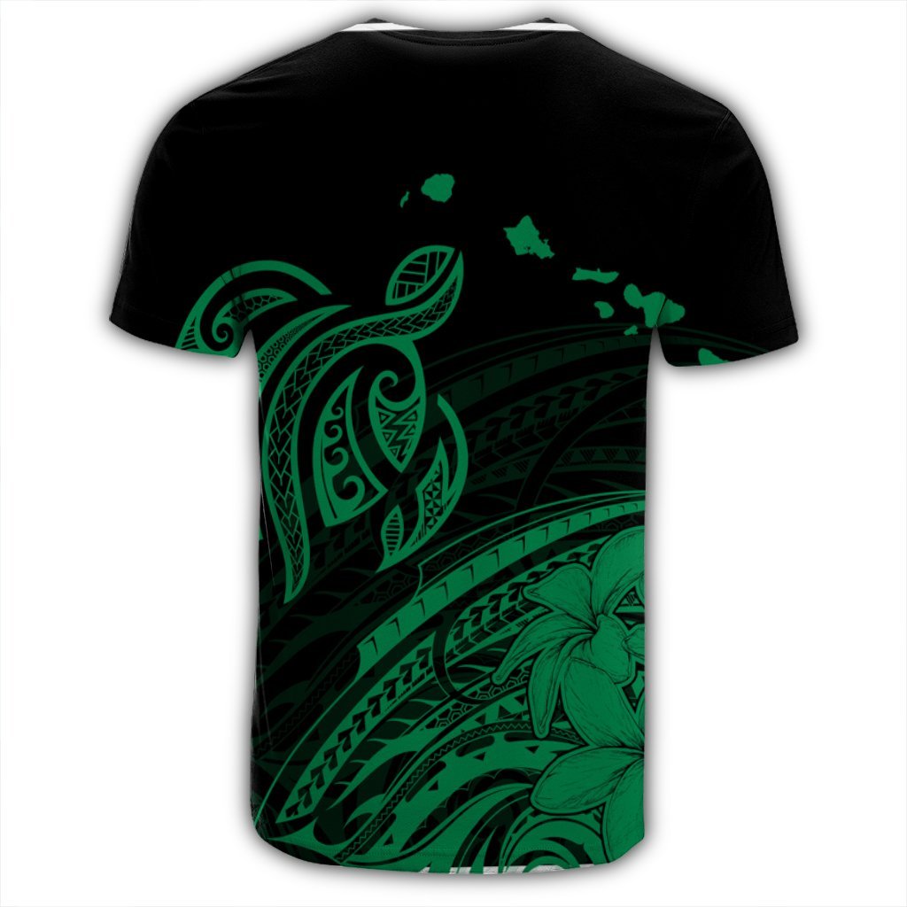 Hawaii Turtle Polynesian Map Plumeria T Shirt Green - Polynesian Pride
