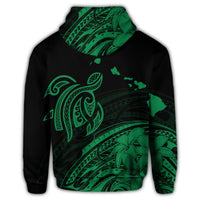 Hawaii Turtle Polynesian Map Plumeria Zip Hoodie Green - Polynesian Pride