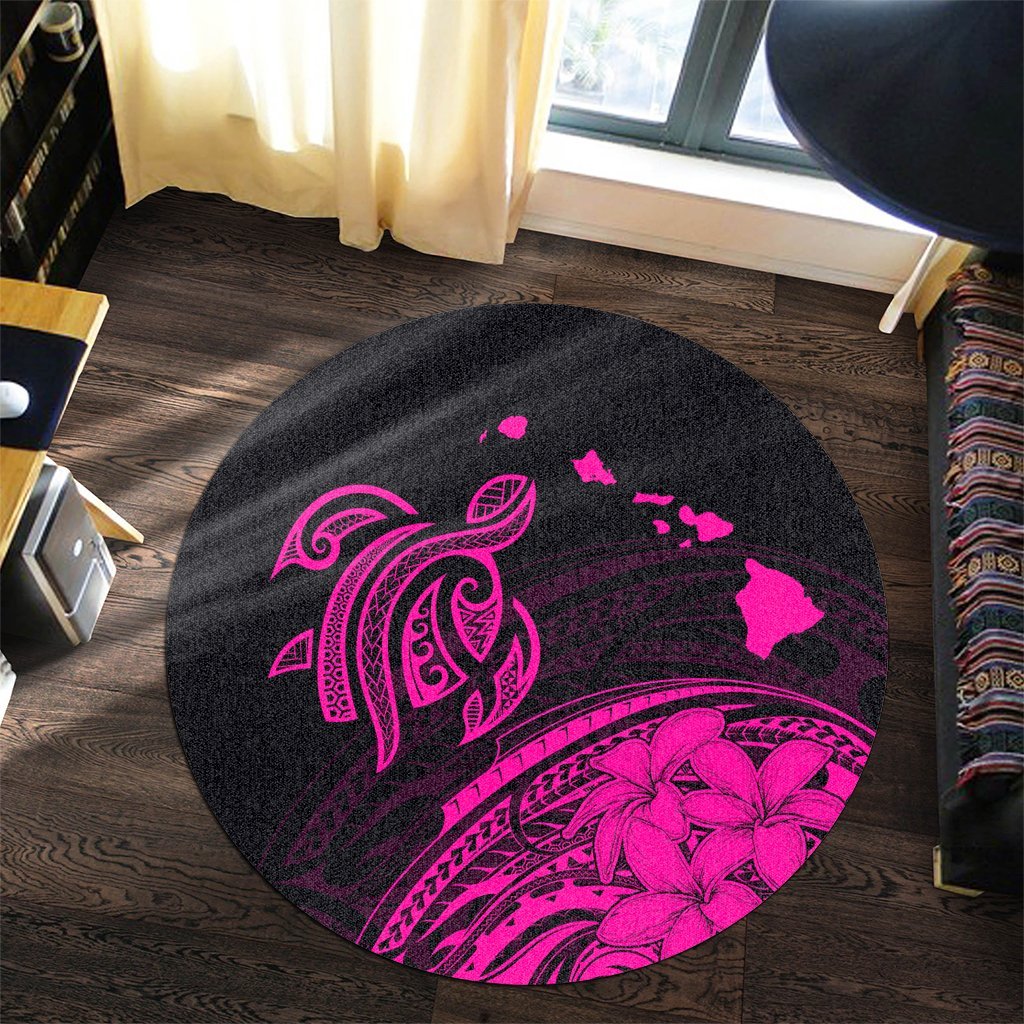 Hawaii Turtle Polynesian Map Plumeria Round Carpet Pink - AH - Polynesian Pride