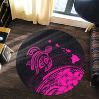 Hawaii Turtle Polynesian Map Plumeria Round Carpet Pink - AH - Polynesian Pride