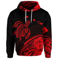 Custom Hawaii Turtle Polynesian Map Plumeria Hoodie Red - Polynesian Pride