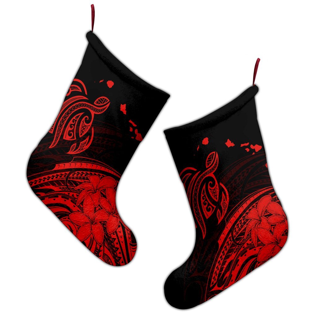Hawaii Turtle Polynesian Map Plumeria Christmas Stocking Red - AH - Polynesian Pride