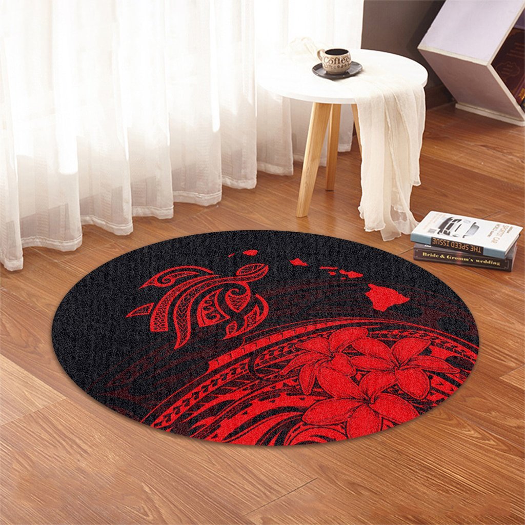 Hawaii Turtle Polynesian Map Plumeria Round Carpet Red - AH - Polynesian Pride