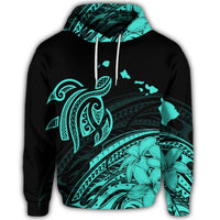 Hawaiian Turtle Polynesian Map Plumeria Hoodie Turquoise - Polynesian Pride