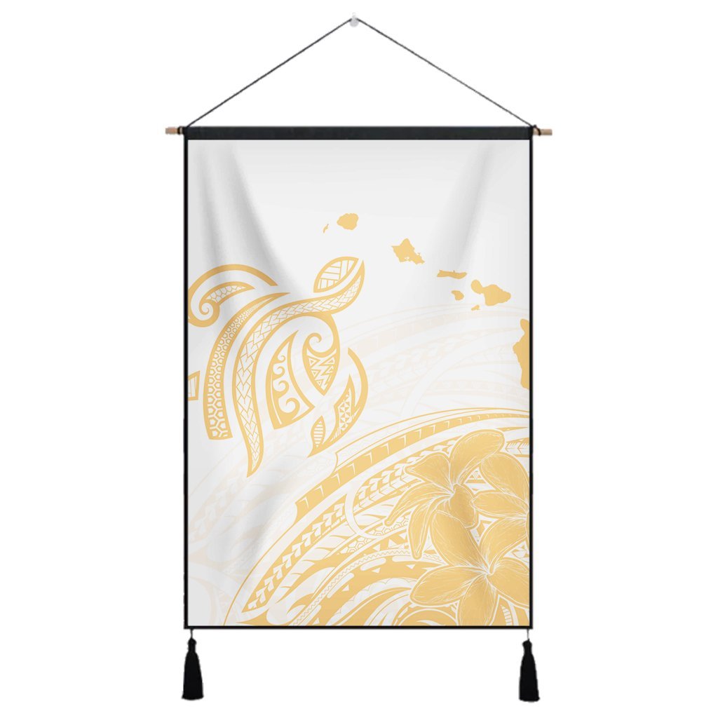 Hawaii Turtle Polynesian Map Plumeria White Background Hanging Poster - AH Hanging Poster Cotton And Linen - Polynesian Pride
