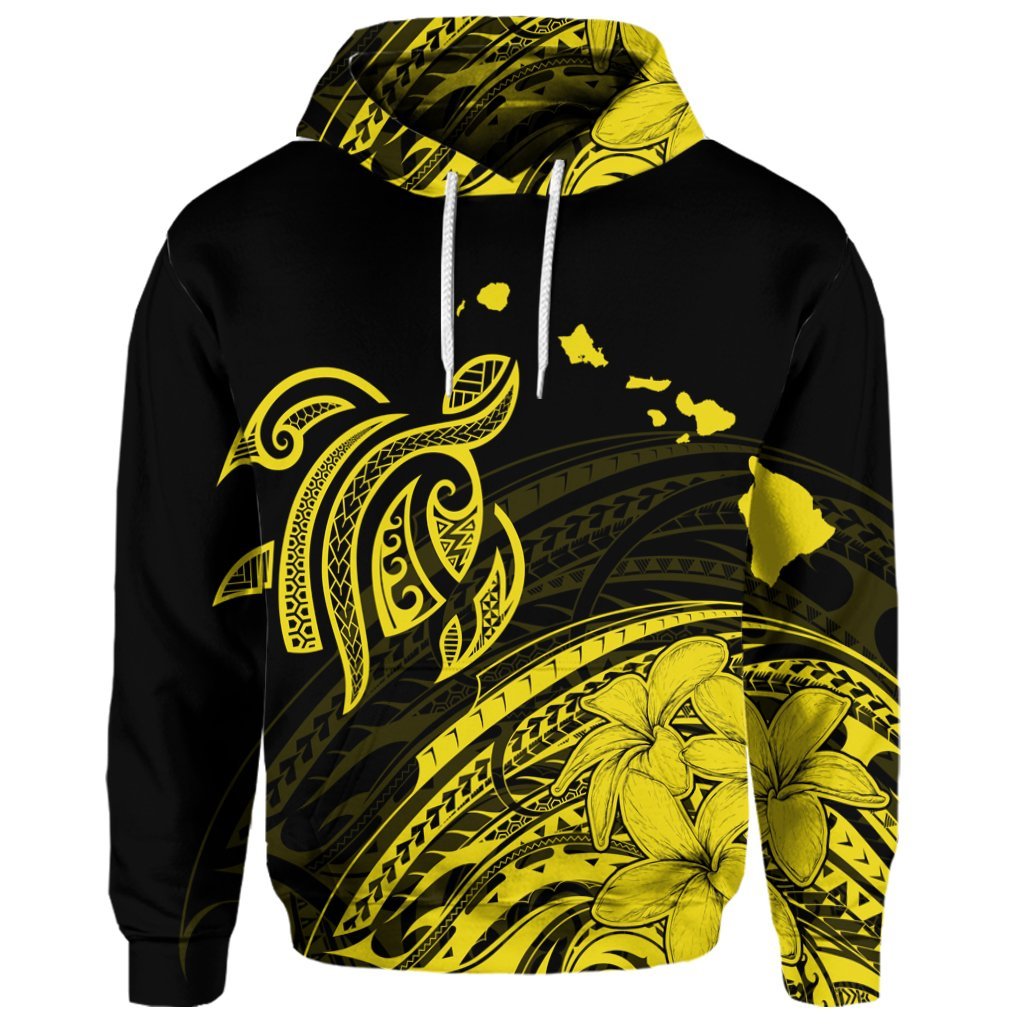 Custom Hawaii Turtle Polynesian Map Plumeria Yellow Hoodie - Polynesian Pride