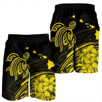 Hawaii Turtle Polynesian Map Plumeria Yellow Men's Shorts - AH - Polynesian Pride