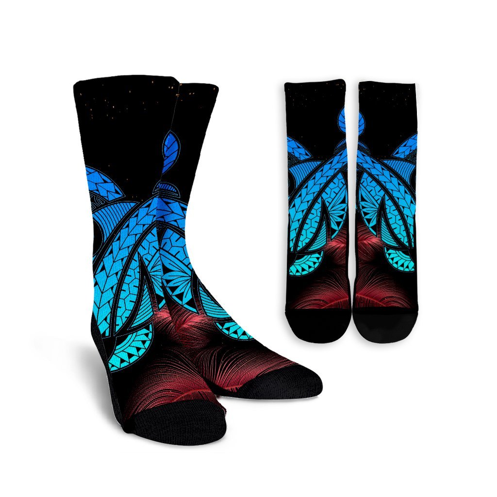 Hawaii Turtle Polynesian Tropical Crew Socks - Ghia Style - AH Crew Socks White - Polynesian Pride