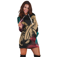 Hawaii Turtle Polynesian Tropical Hoodie Dress - Ghia Style Gold - AH - Polynesian Pride