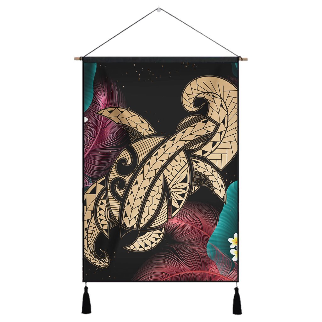 Hawaii Turtle Polynesian Tropical Hanging Poster - Ghia Style Gold - AH Hanging Poster Cotton And Linen - Polynesian Pride
