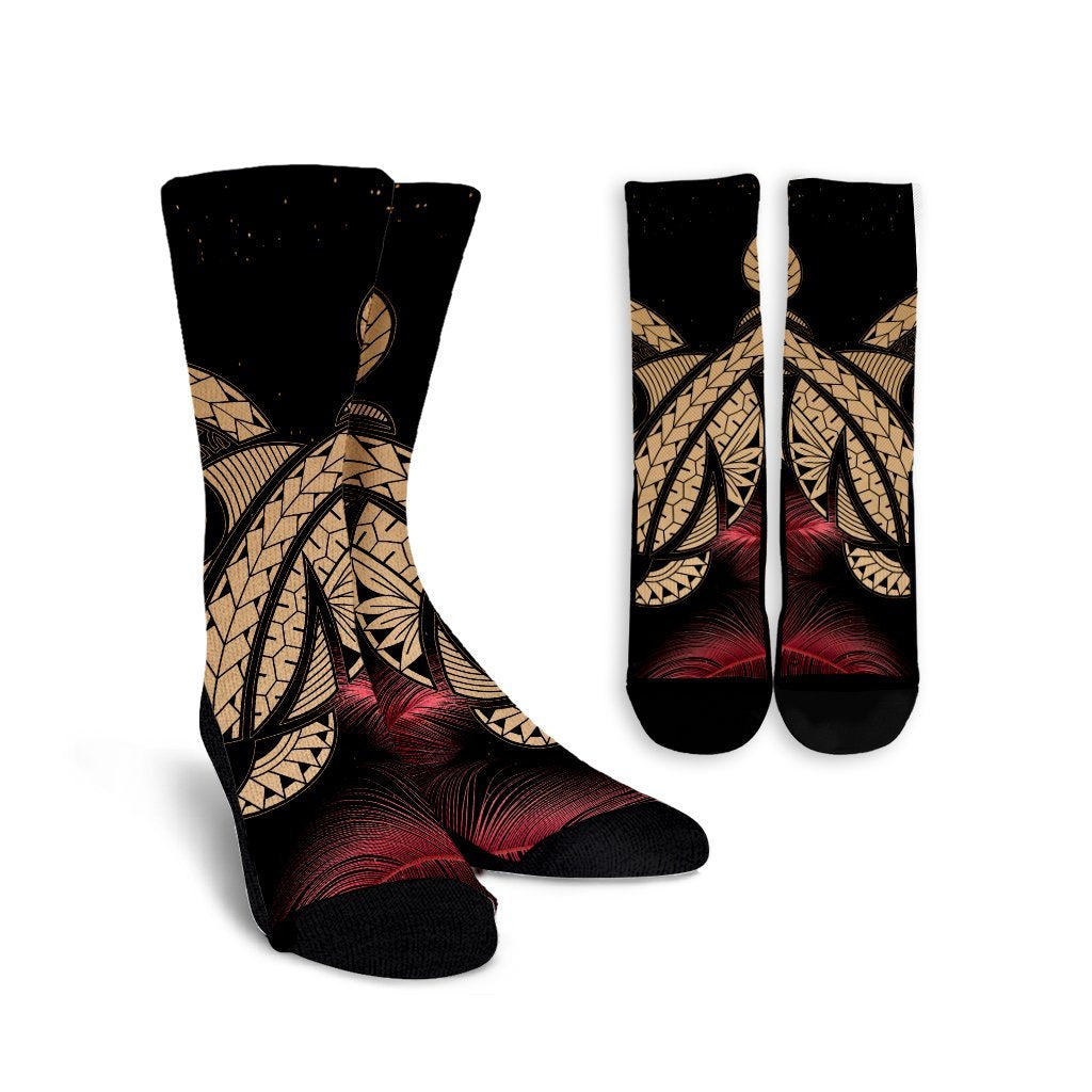 Hawaii Turtle Polynesian Tropical Crew Socks - Ghia Style Gold - AH Crew Socks White - Polynesian Pride