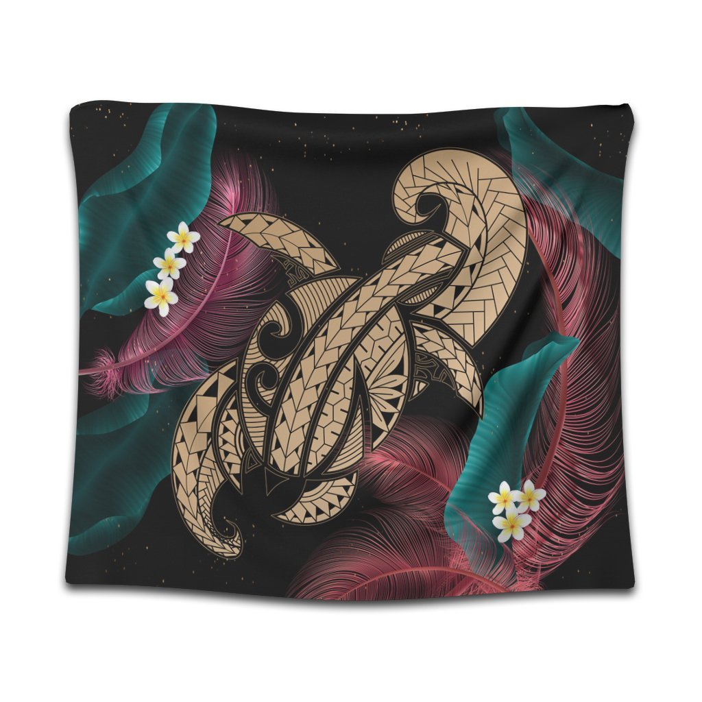 Hawaii Turtle Polynesian Tropical Tapestry - Ghia Style Gold - AH Wall Tapestry Black - Polynesian Pride