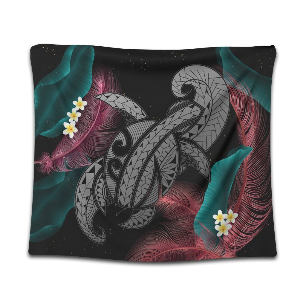 Hawaii Turtle Polynesian Tropical Tapestry - Ghia Style Gray - AH Wall Tapestry Black - Polynesian Pride