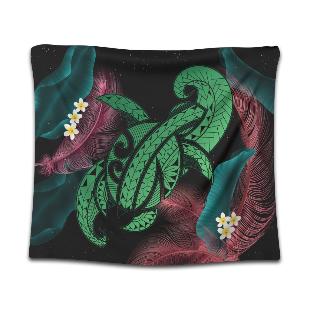 Hawaii Turtle Polynesian Tropical Tapestry - Ghia Style Green - AH Wall Tapestry Black - Polynesian Pride