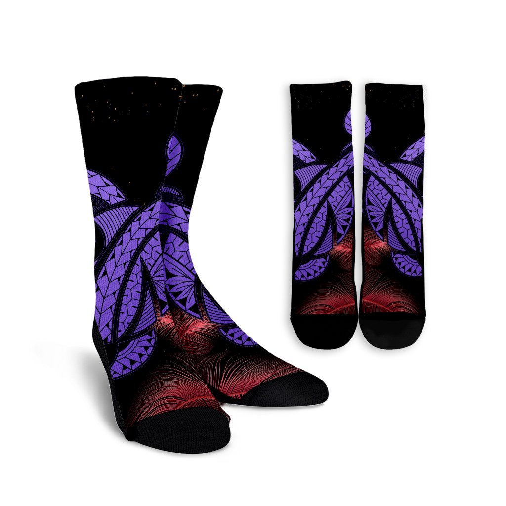 Hawaii Turtle Polynesian Tropical Crew Socks - Ghia Style Purple - AH Crew Socks White - Polynesian Pride