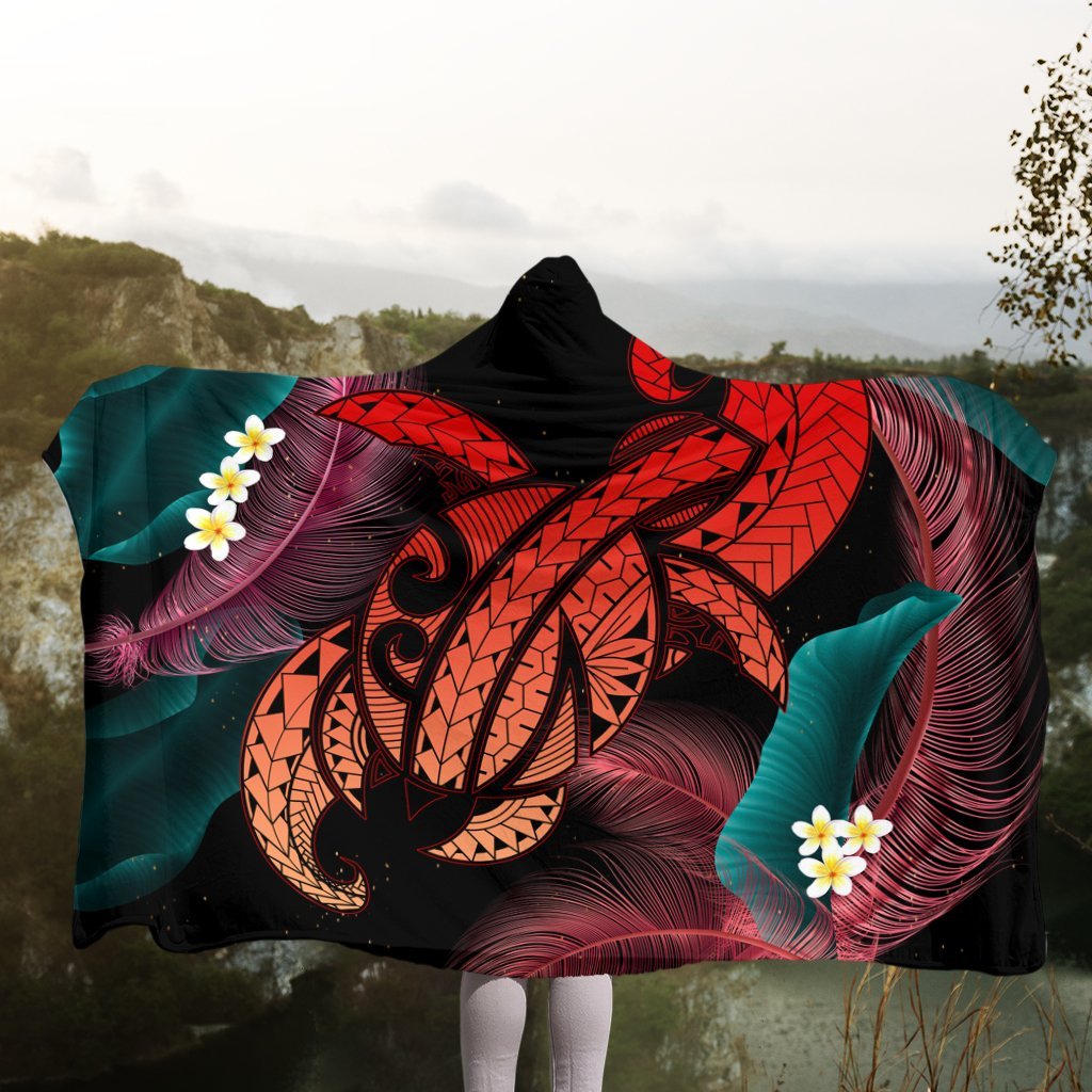 Hawaii Turtle Polynesian Tropical Hooded Blanket - Ghia Style Red - AH - Polynesian Pride