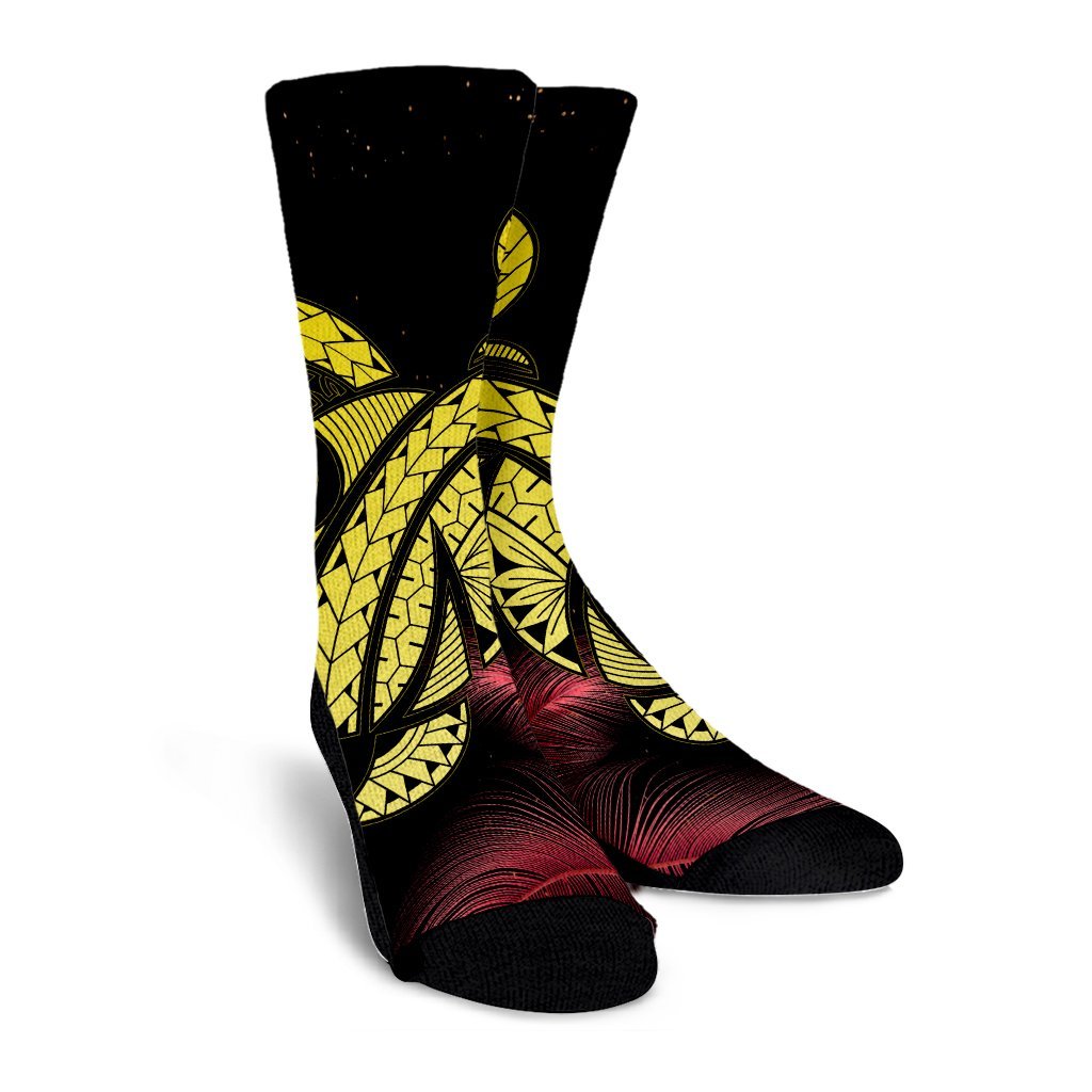 Hawaii Turtle Polynesian Tropical Crew Socks - Ghia Style Yellow - AH - Polynesian Pride