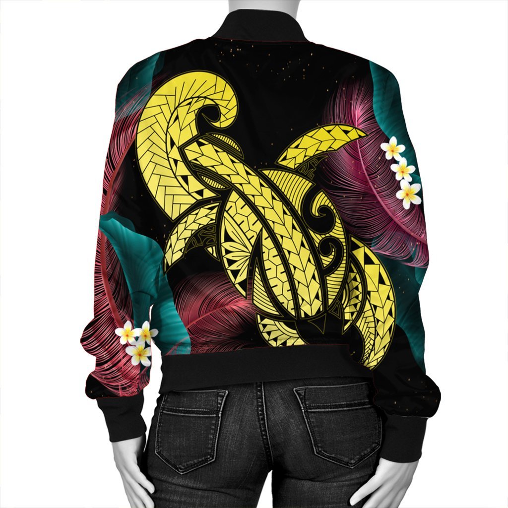 Hawaii Turtle Polynesian Tropical Bomber Jacket - Ghia Style Yellow - AH - Polynesian Pride