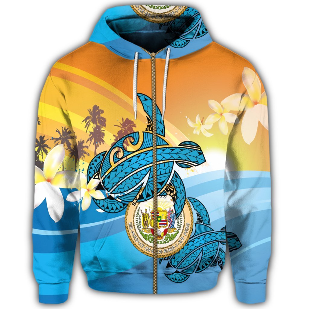 Hawaii Turtle Sea Cost of Arm Zip Hoodie - Polynesian Pride