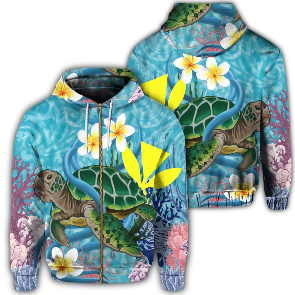 Hawaii Turtle Sea Cotral Polynesian Zip Hoodie Unisex Art - Polynesian Pride