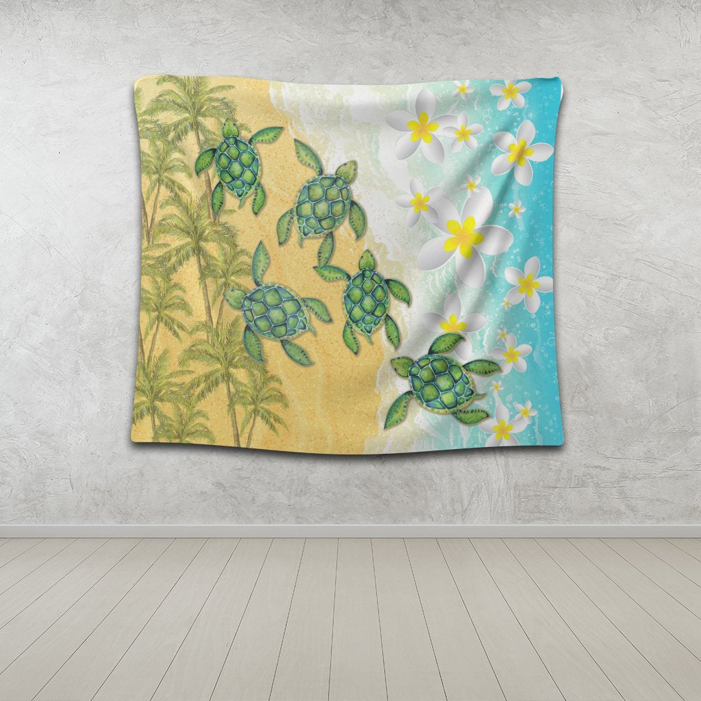 Hawaii Turtle Sea Hibiscus Coconut Tree Tapestry - AH - Polynesian Pride